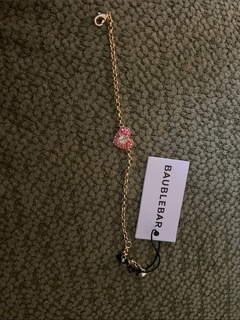 BaubleBar Gold Chain Bracelet with Pink Crystal Heart Charm
